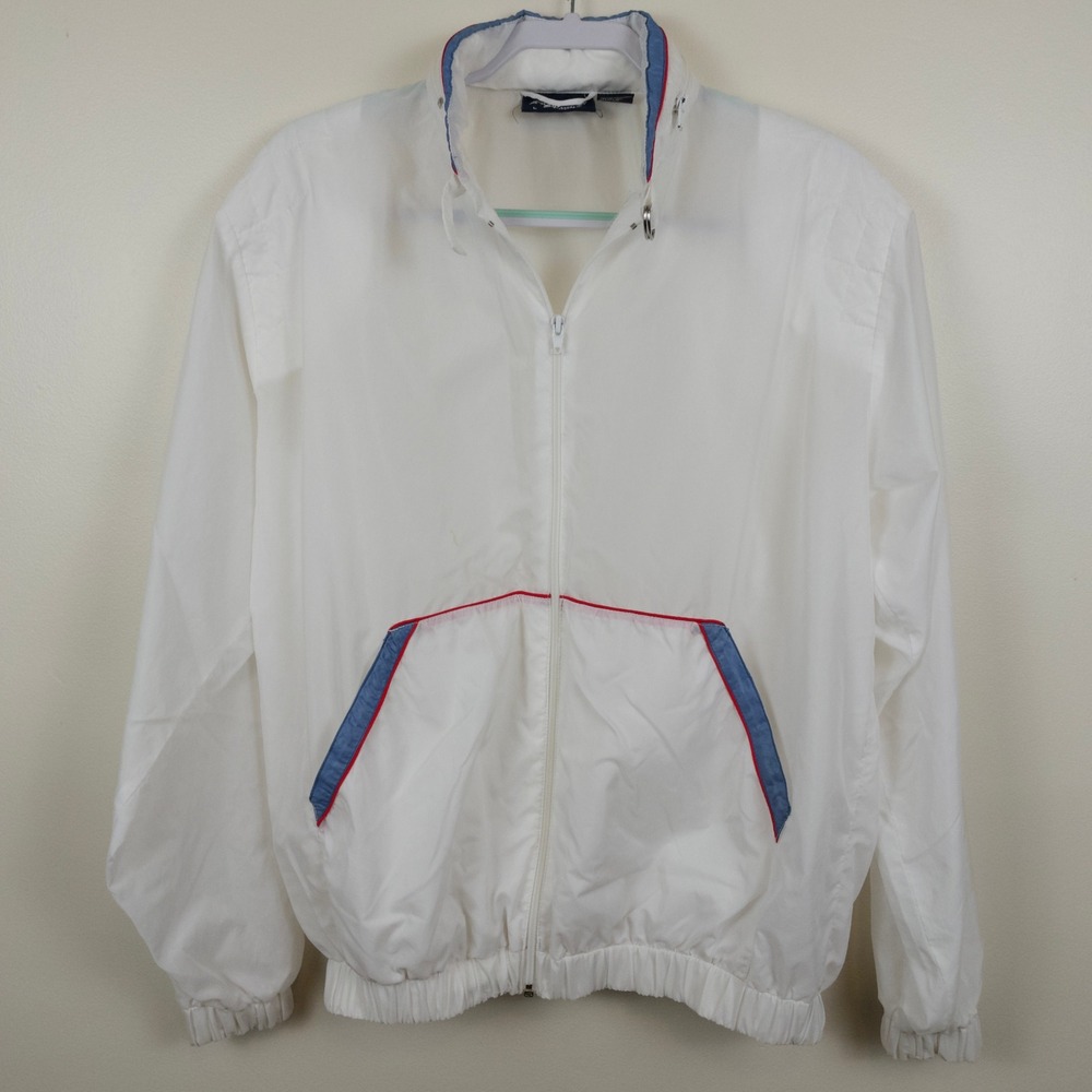 Vintage Silver Fox 90s Retro White Windbreaker Jacket Mens Large